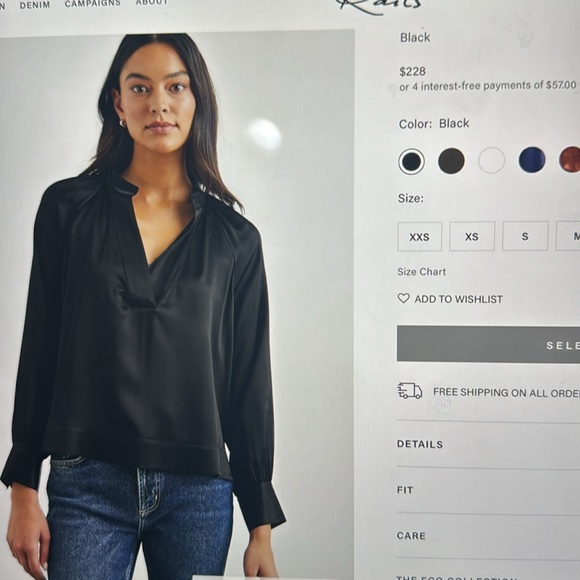 Rails NWOT Black Satin Blouse. Size XS - Picture 4 of 4